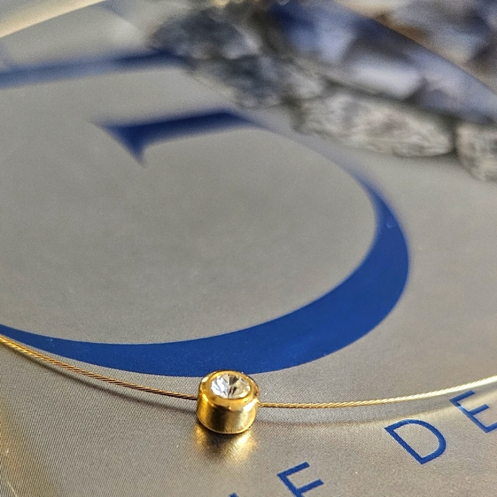 Vintage & Elegant Bezel Solitary CZ Gold Plated Necklace. - Picture 5 of 8